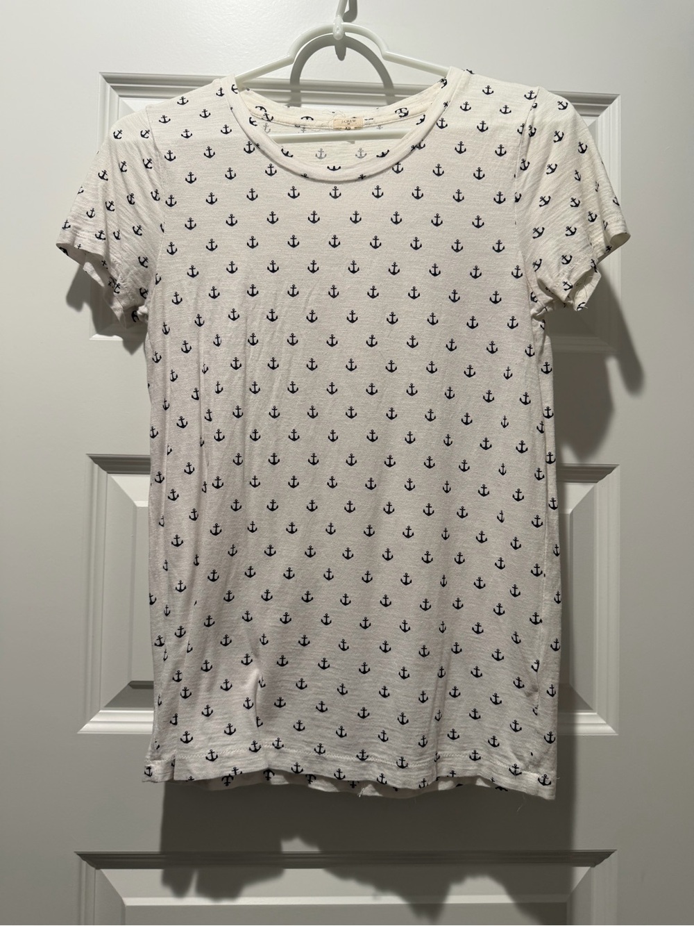 J. Crew White Short-Sleeve Tee with Navy Anchor Print
